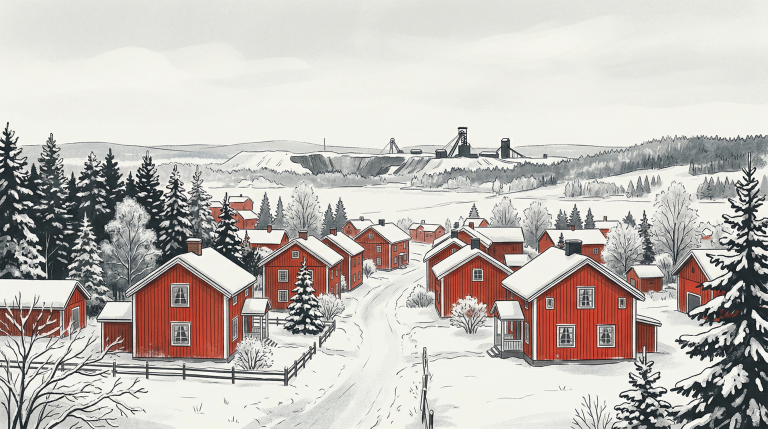 Illustration av Falun i vintermiljö